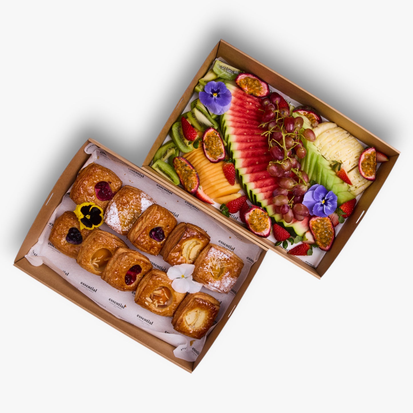 Option 1: Assorted Danish pastries (v), seasonal fruit platter (vg)(gf)