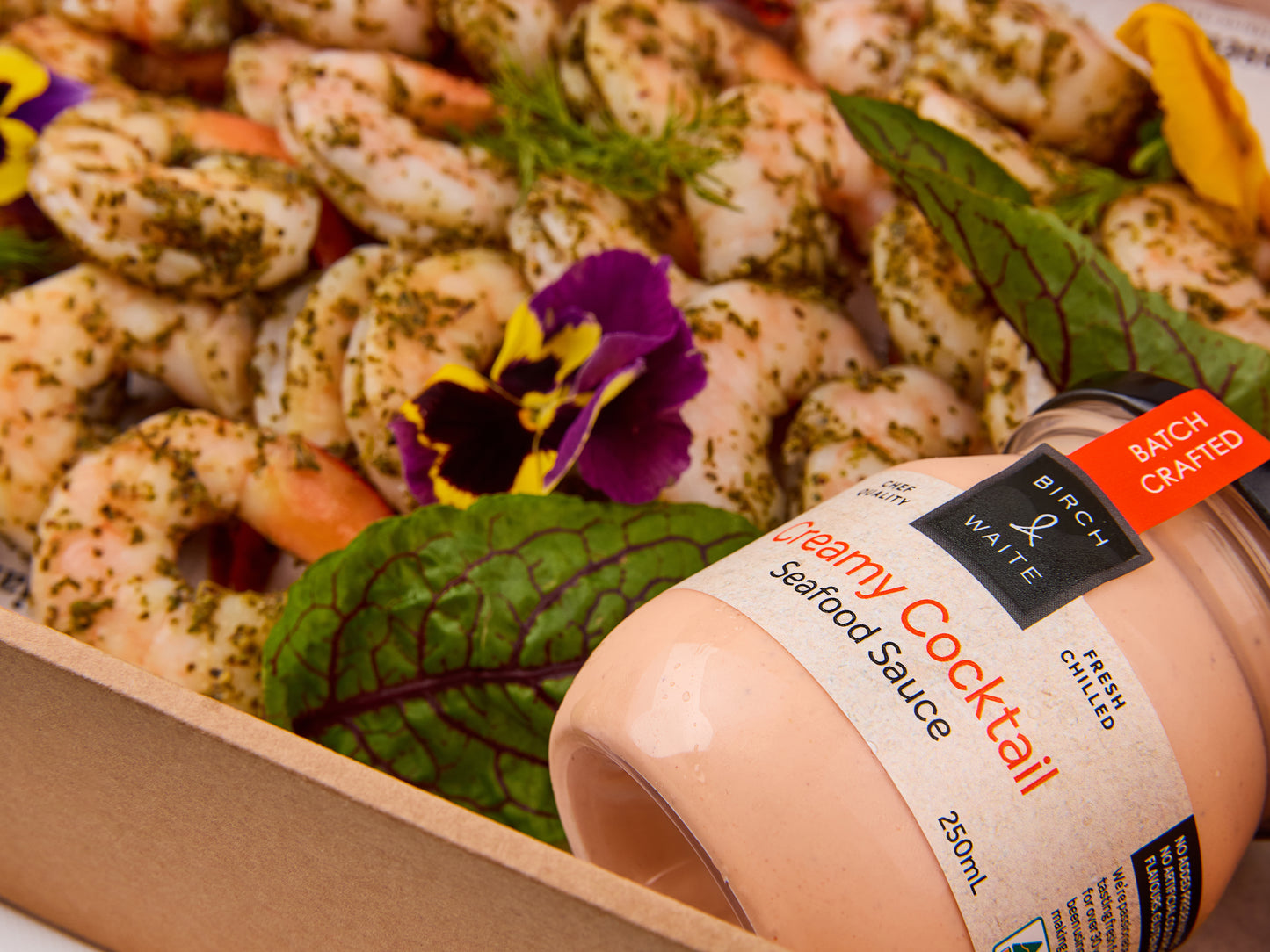 Lemon myrtle poached tiger prawns,sorrel, lemon, cocktail sauce (30 Prawns)