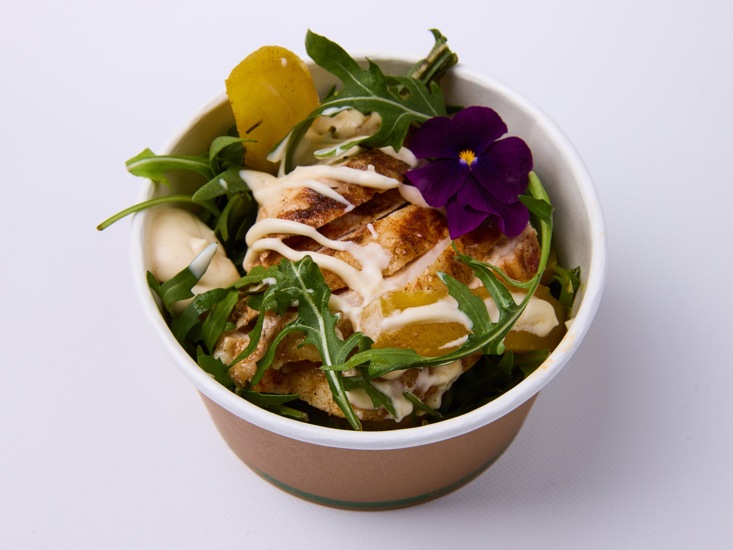 Rosemary baked chicken, pear, roquette, sherry mayo