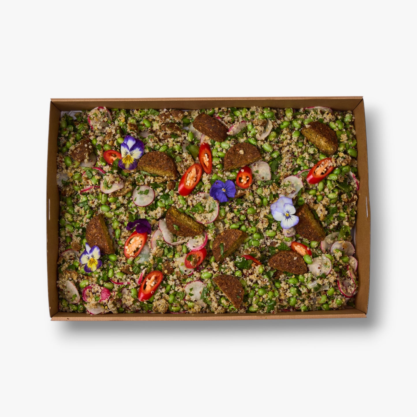 Falafel, quinoa, radish, edamame, chilli citrus dressing