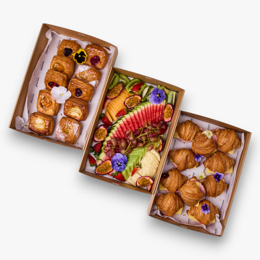 Option 5: Assorted Danish pastries, Seasonal fruit platter, Croissants; Semi-dried tomato & Yarra Valley Persian feta (v)