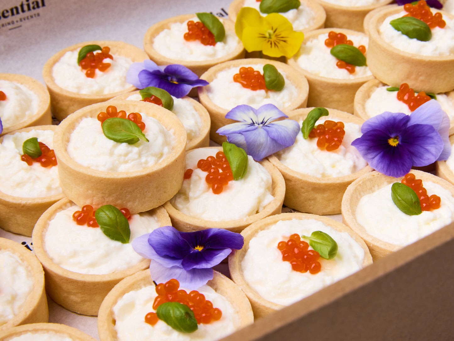 Goats Cheese Tartlet, Capsicum Pearls, Baby Basil