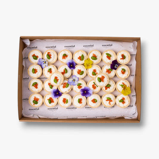 Gluten Free Goats Cheese Tartlet, Capsicum Pearls, Baby Basil