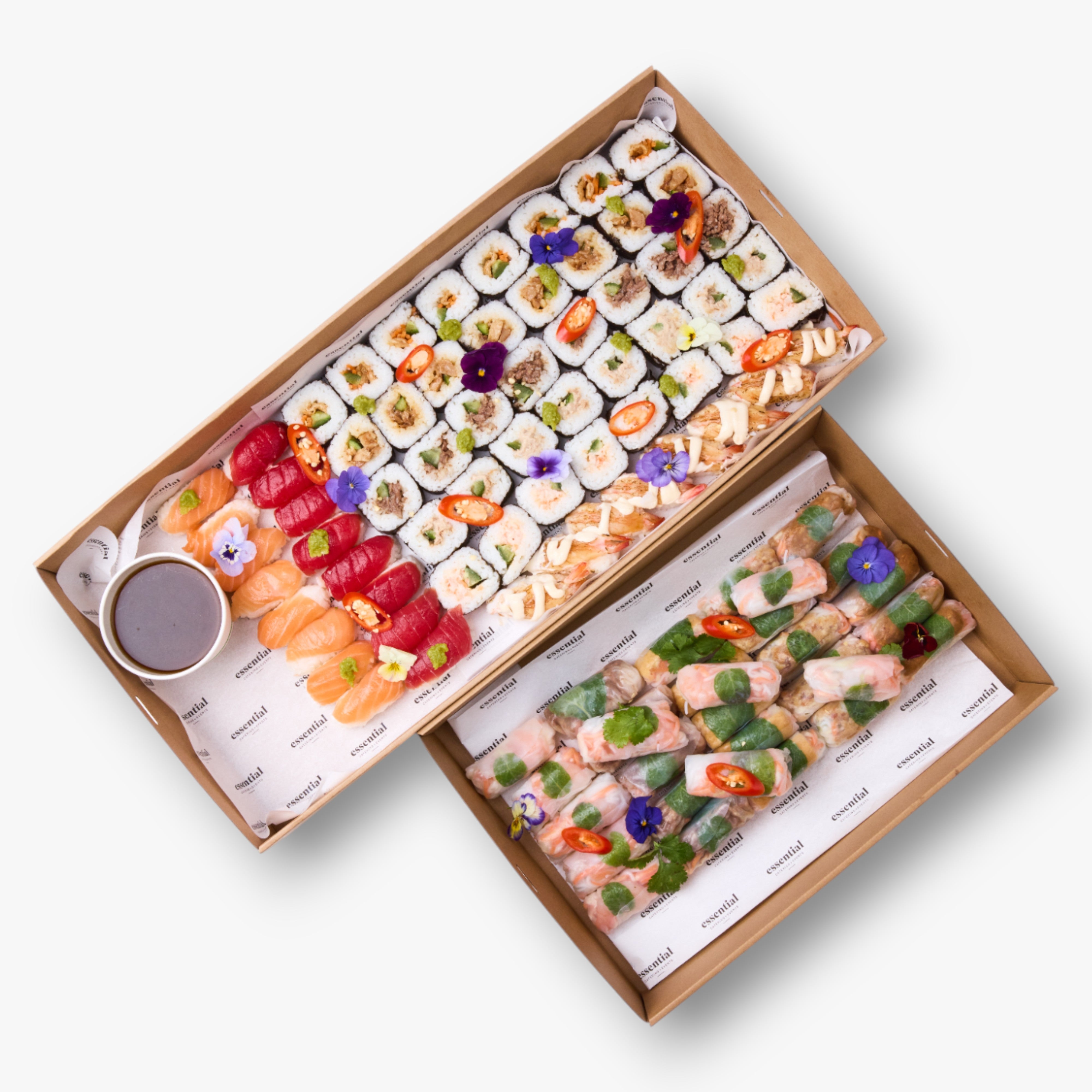 Combination Sushi + Cocktail Rice Paper Rolls – Essential Catering Drop Off
