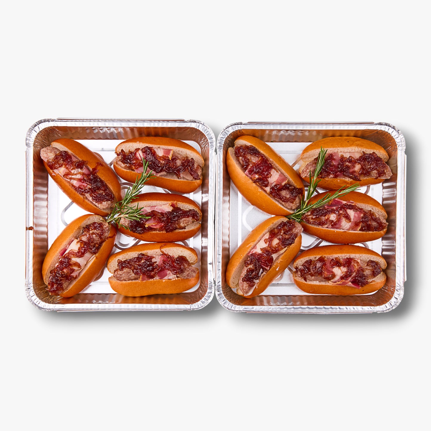 Pigs in Blanket, milk bun hotdog roll, onion jam