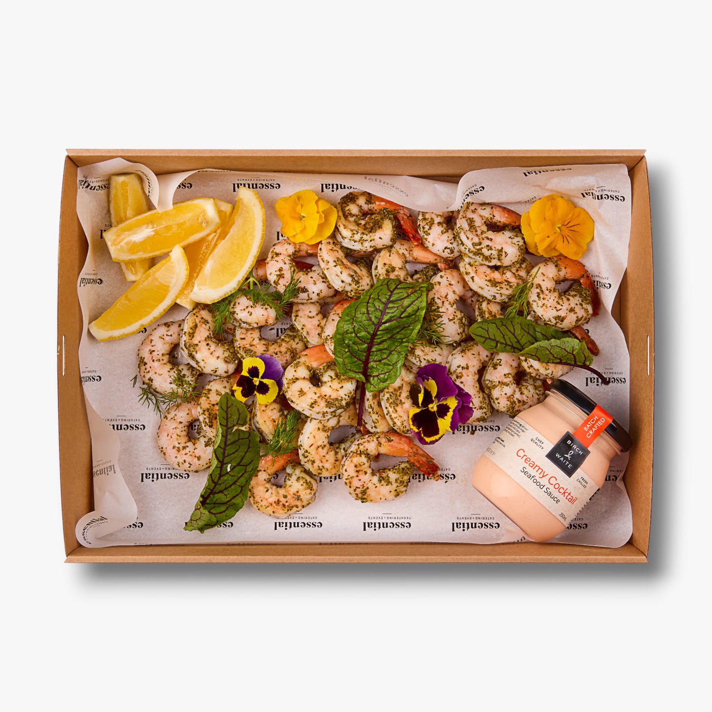 Lemon myrtle poached tiger prawns,sorrel, lemon, cocktail sauce (30 Prawns)