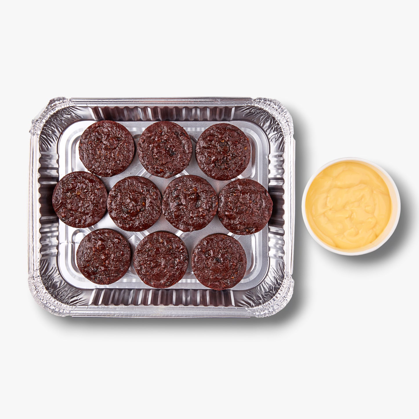 Traditional Plum pudding, served with brandy custard