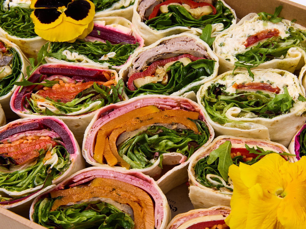 Wraps Orderves Gourmet Wraps - 1 wrap cut in half – Essential Catering Drop Off