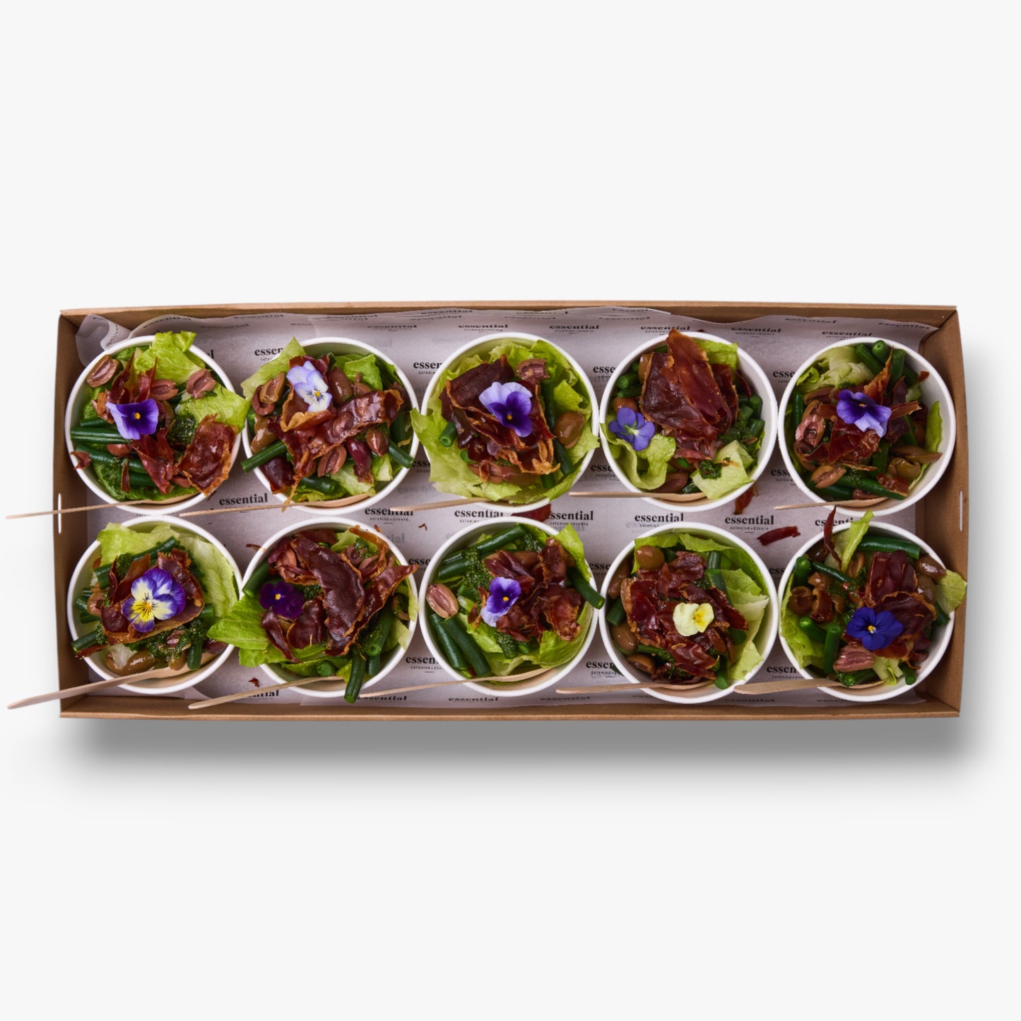 Crispy prosciutto, cos, green beans, olives, salsa verde