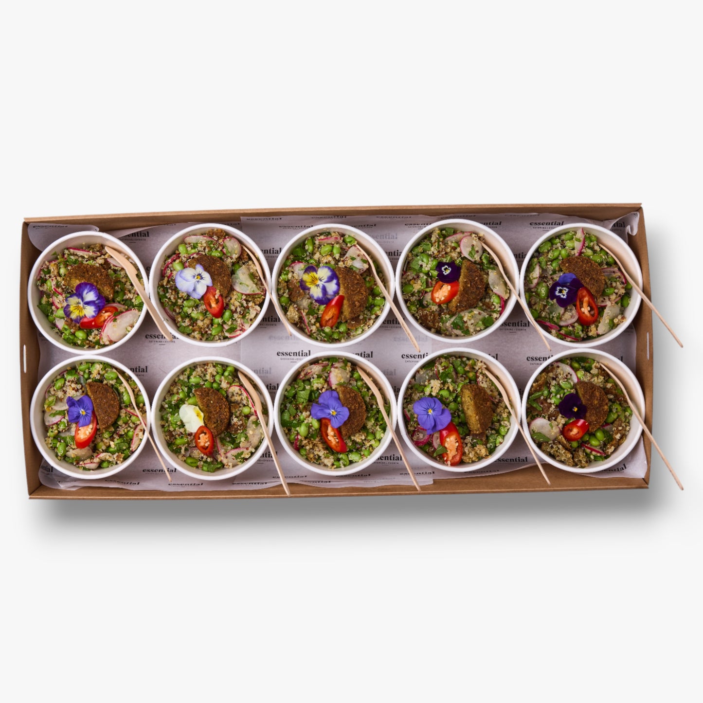 Falafel, quinoa, radish, edamame, chilli citrus dressing