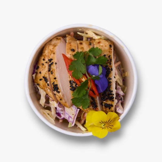 Wasabi & black sesame chicken, soy mayo, coleslaw