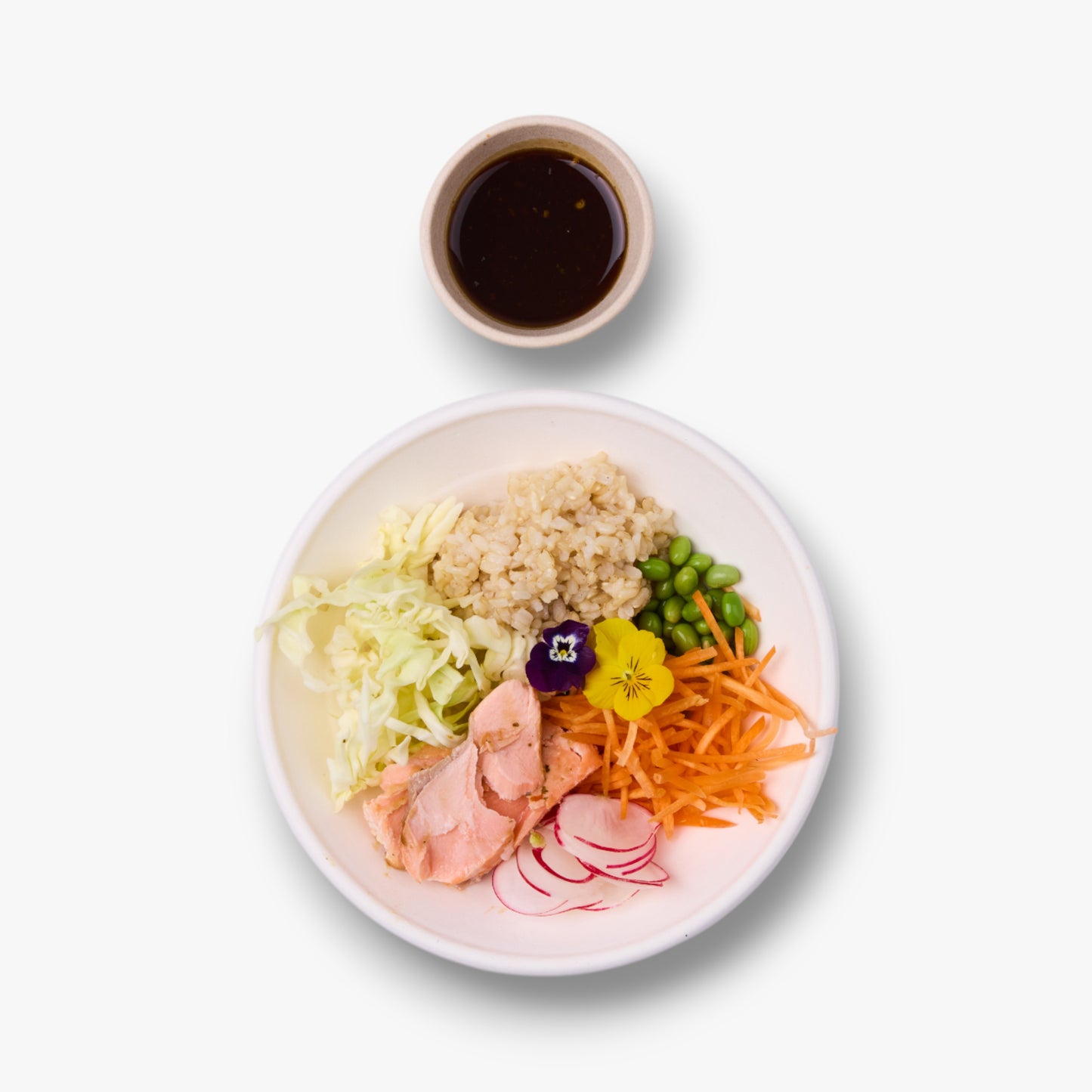 Poke bowl - Sesame crusted salmon with edamame, carrot, cabbage, radish and seasoned rice