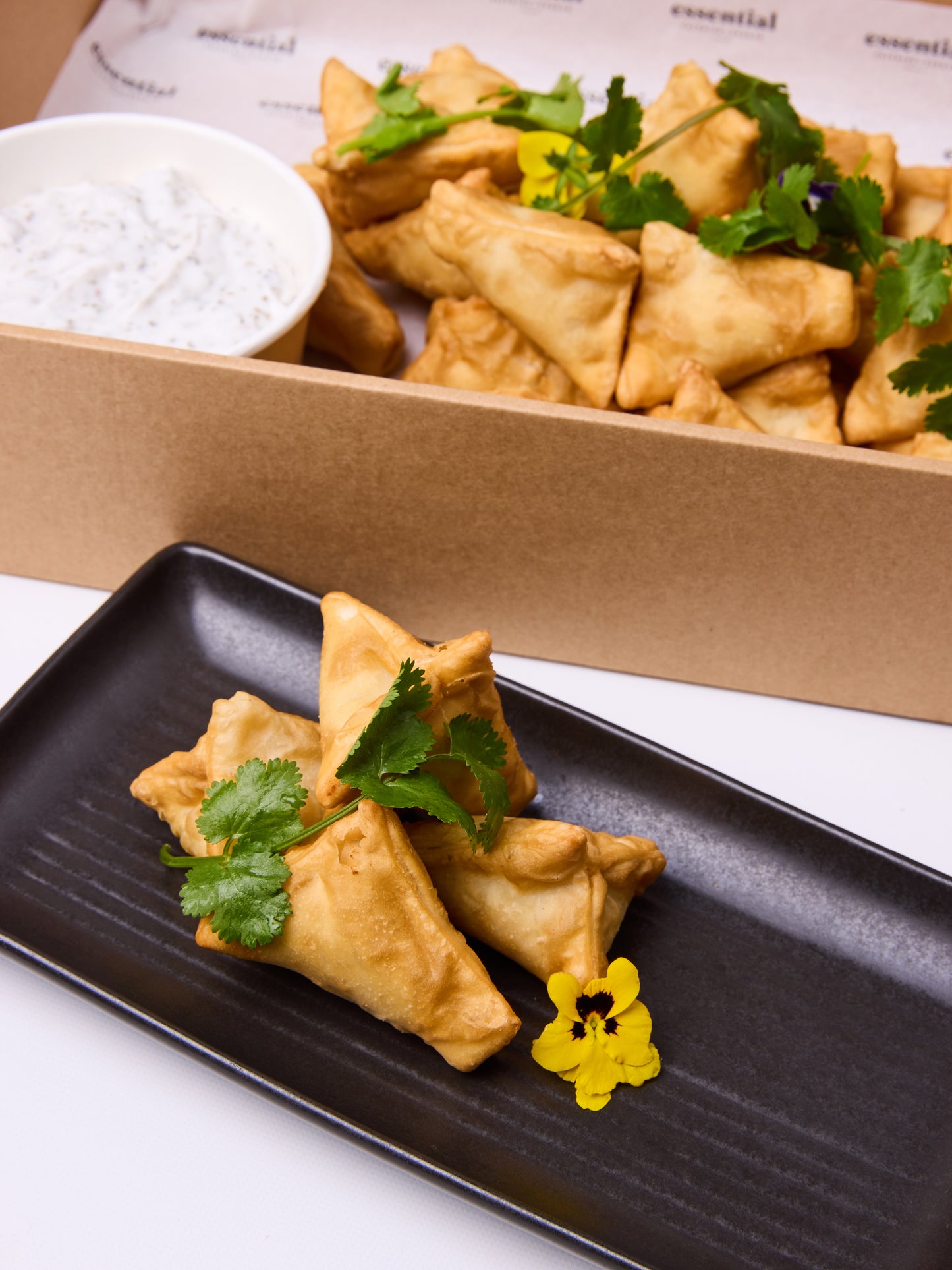 Pumpkin & Almond Samosa, Coconut-Mint Raita