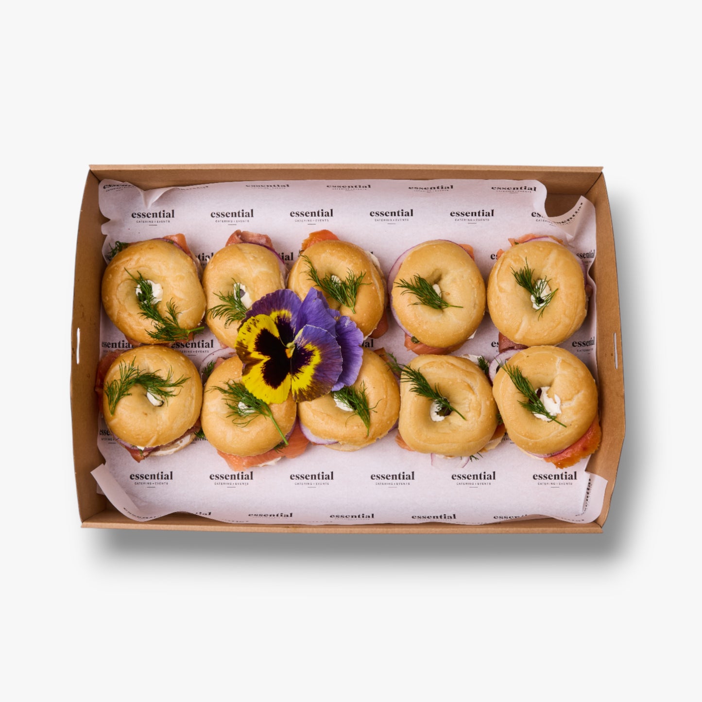 Smoked Salmon Bagels, Cream Cheese, Red Onion, Dil, Capers