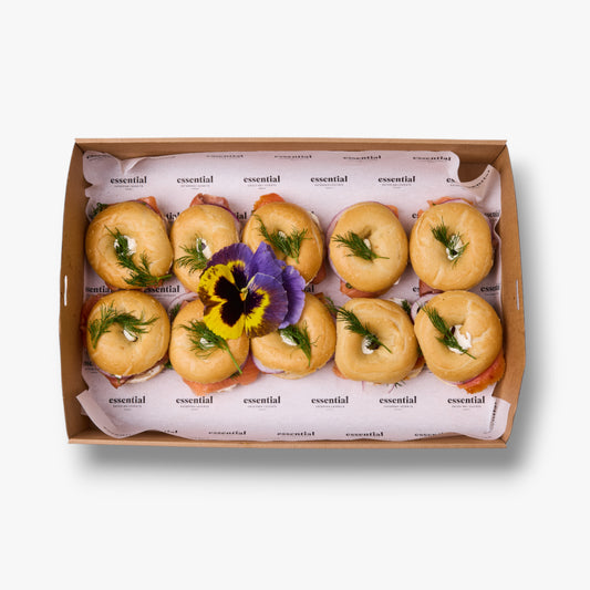 Smoked Salmon Bagels, Cream Cheese, Red Onion, Dil, Capers